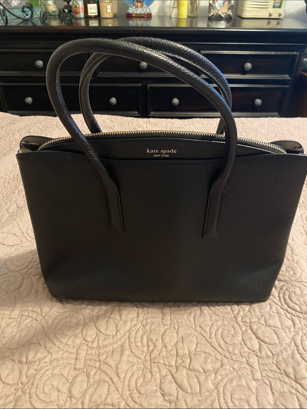 Kate Spade Margaux Black Leather Handbag with Gold Logo